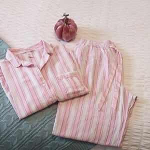 Victoria's Secret Pink and White Striped Flannel Pajama Set